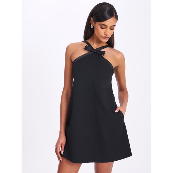 Caitlin Black Satin Trim Mini Dress with Bow - Picture 10 of 16